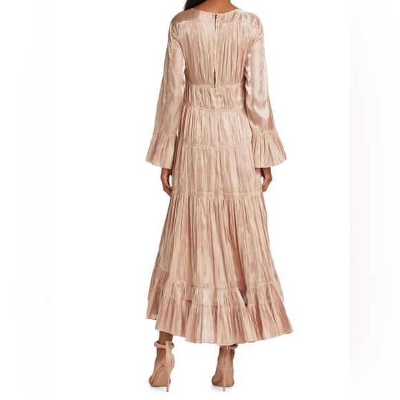 CINQ À SEPT Nina Tiered Satin Midi Dress 10 - Picture 2 of 9